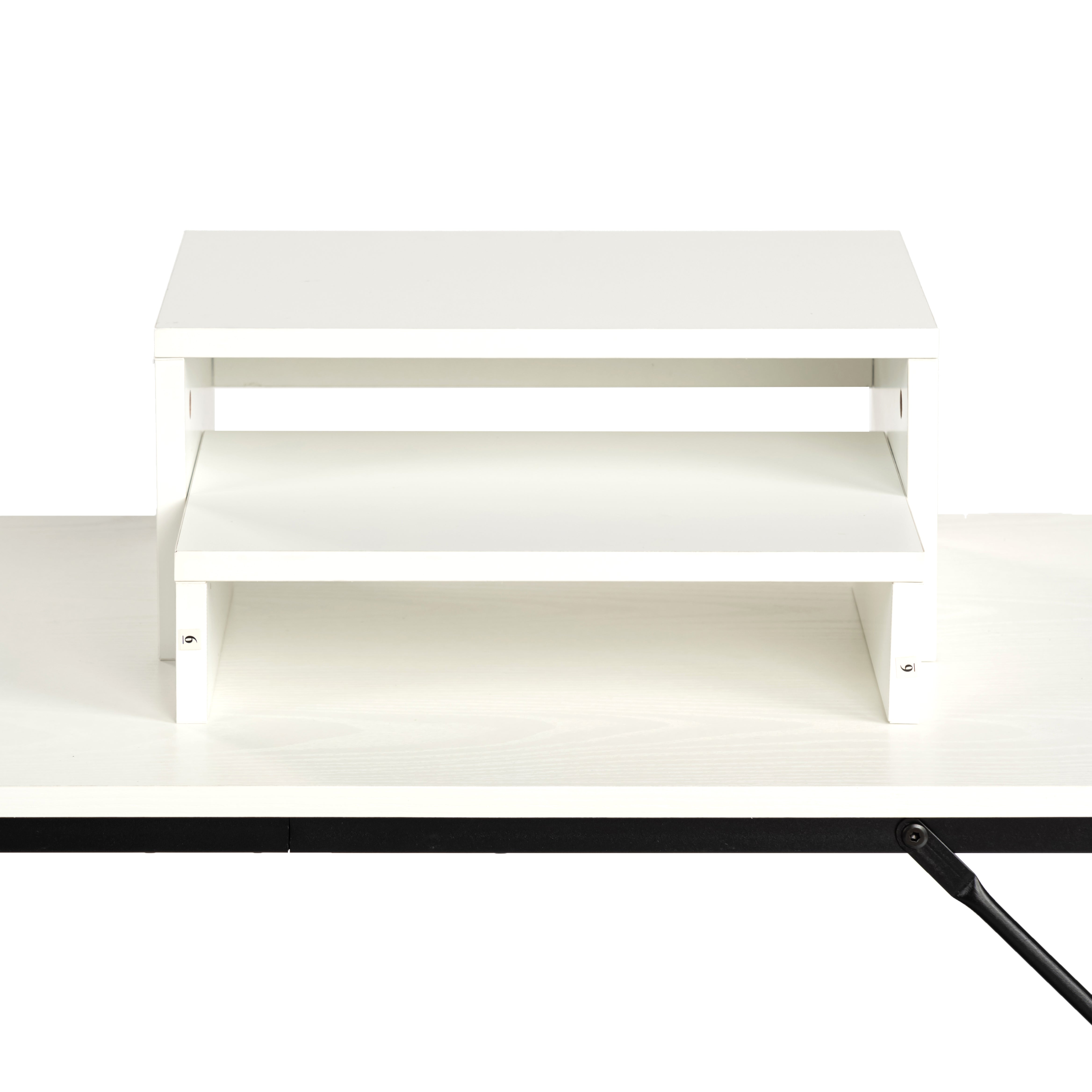 Sman Nesting Monitor Stand Set of 2, Space-Saving Desk Organizer with Stackable Dual Shelf Design, White