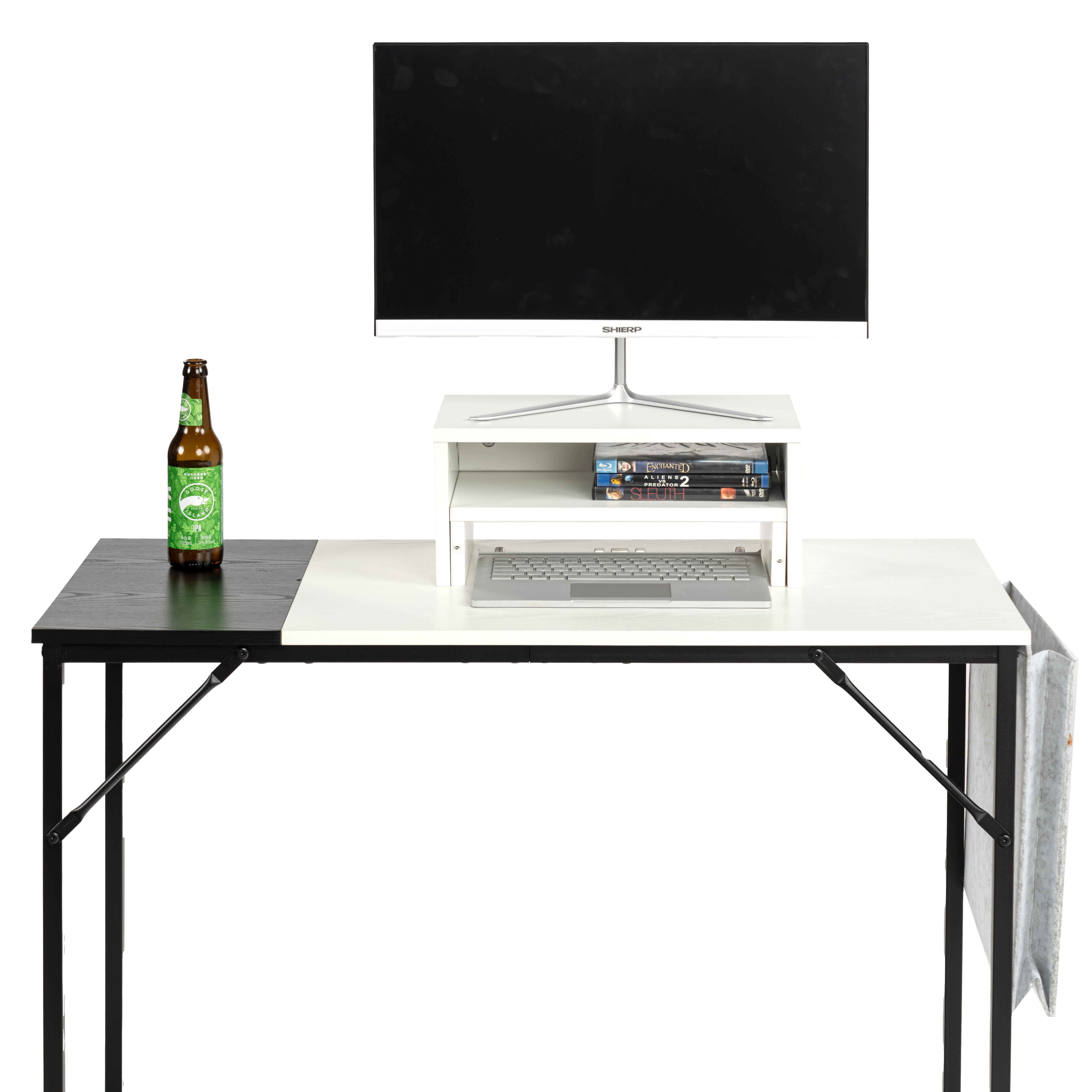 Sman Nesting Monitor Stand Set of 2, Space-Saving Desk Organizer with Stackable Dual Shelf Design, White