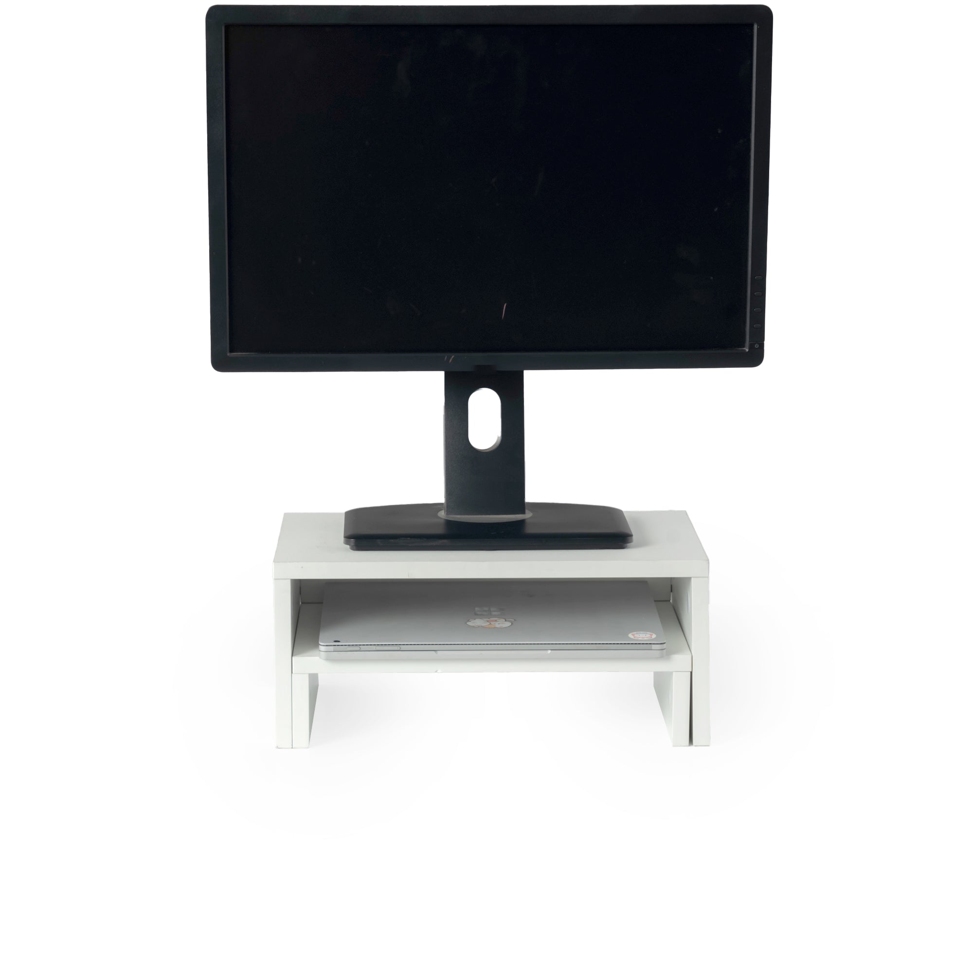 Homy Casa Sman Nesting Monitor Stand Set of 2, Space-Saving Desk Organizer with Stackable Dual Shelf Design, White