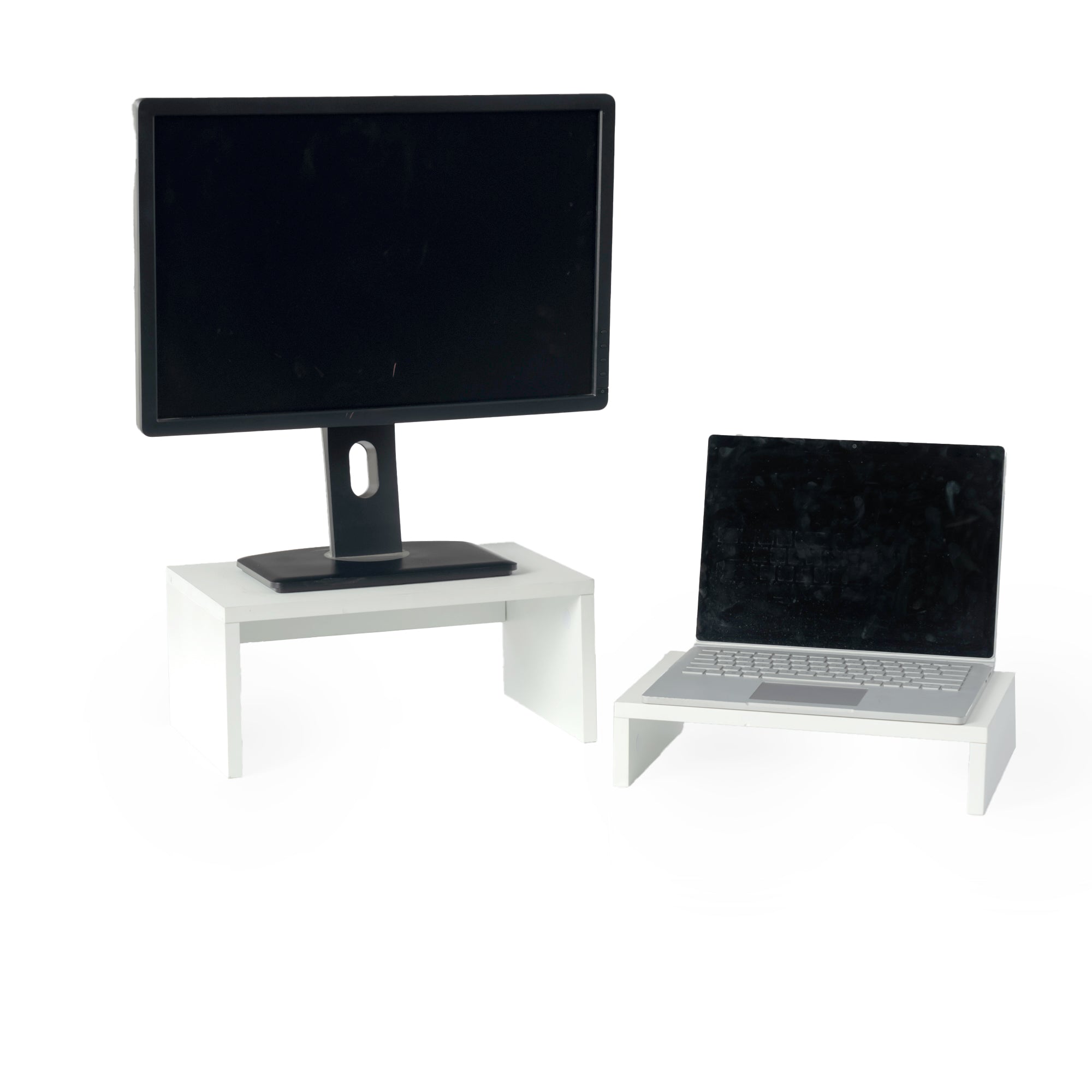 Homy Casa Sman Nesting Monitor Stand Set of 2, Space-Saving Desk Organizer with Stackable Dual Shelf Design, White