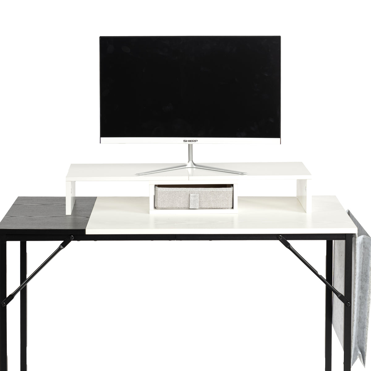 Homy Casa Sman 3PC Modular Monitor Stand Set, Expandable Desk Organizer with Storage Shelf, Adjustable Length Space-Saving Design, White