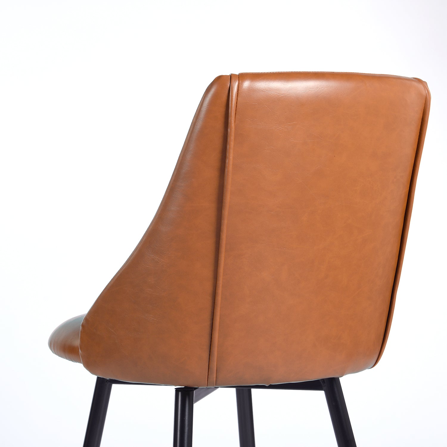Homy Casa SMEG 2PC Counter Cognac PU Swivel Barstool with Black & Gold Legs, Brown