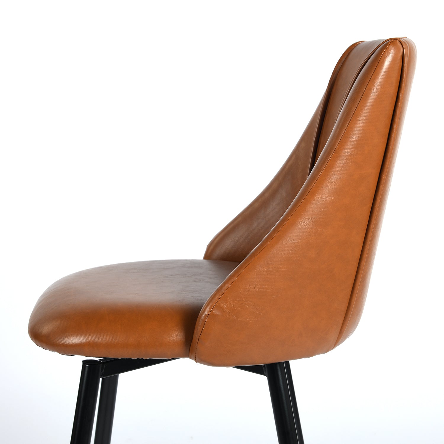 Homy Casa SMEG 2PC Counter Cognac PU Swivel Barstool with Black & Gold Legs, Brown