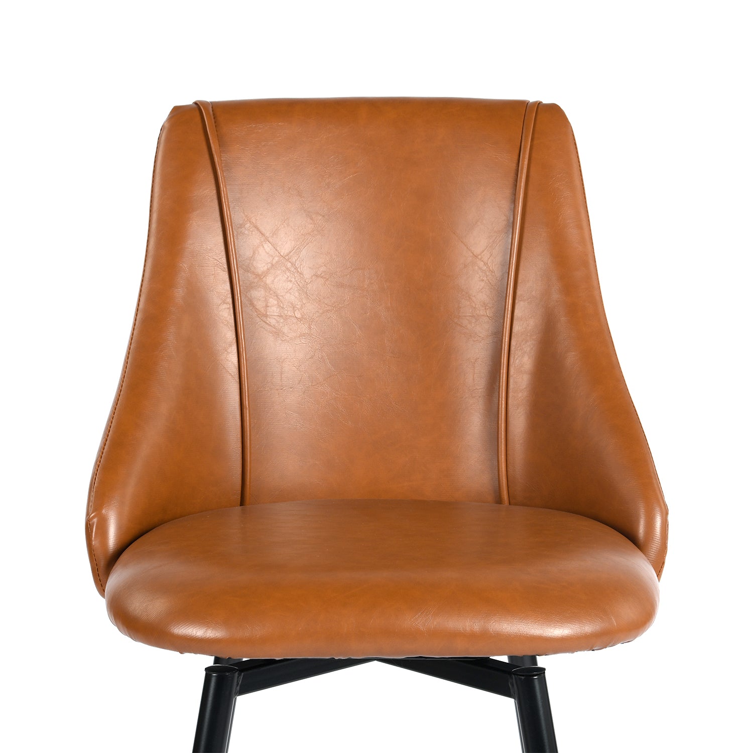 Homy Casa SMEG 2PC Counter Cognac PU Swivel Barstool with Black & Gold Legs, Brown