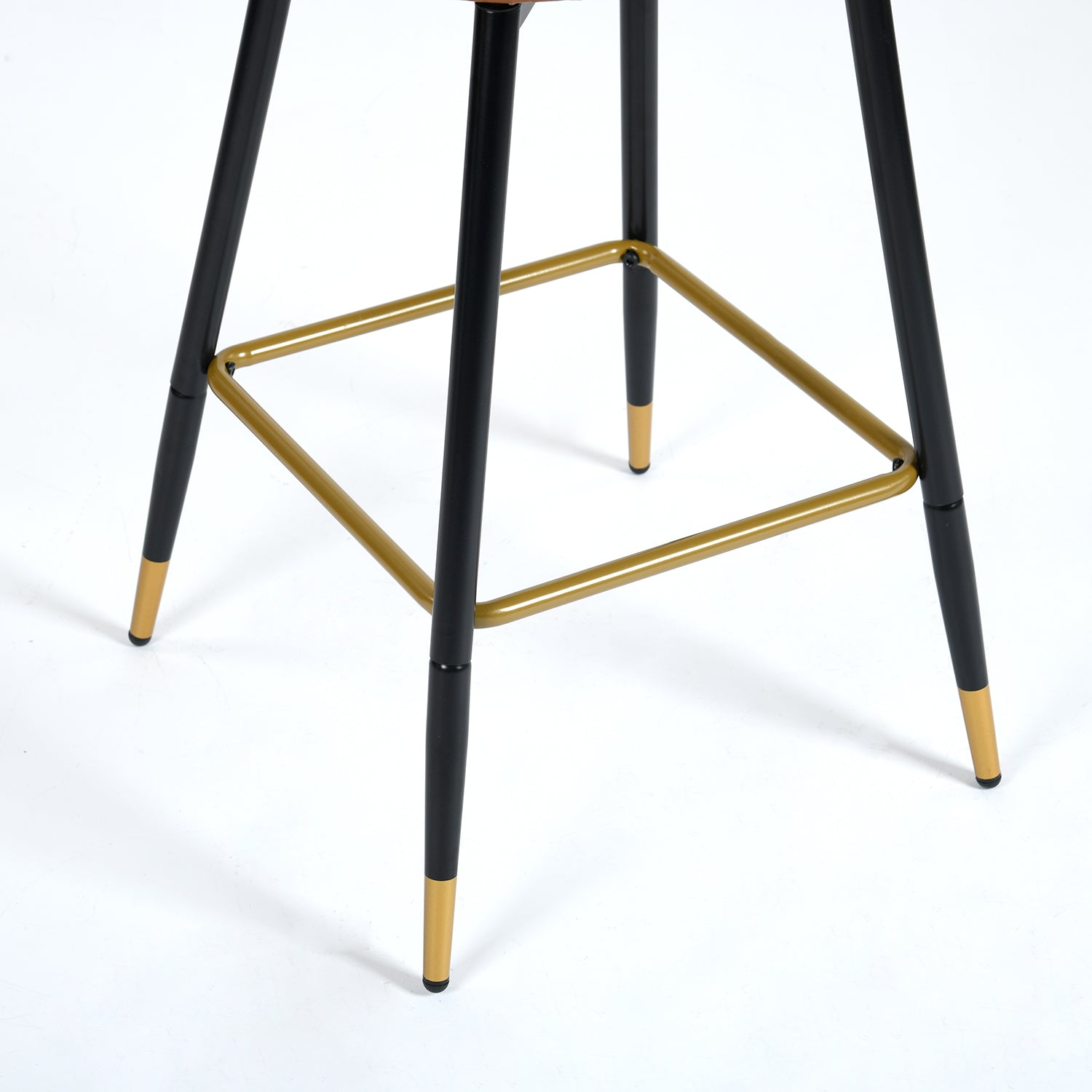Homy Casa SMEG 2PC Counter Cognac PU Swivel Barstool with Black & Gold Legs, Brown