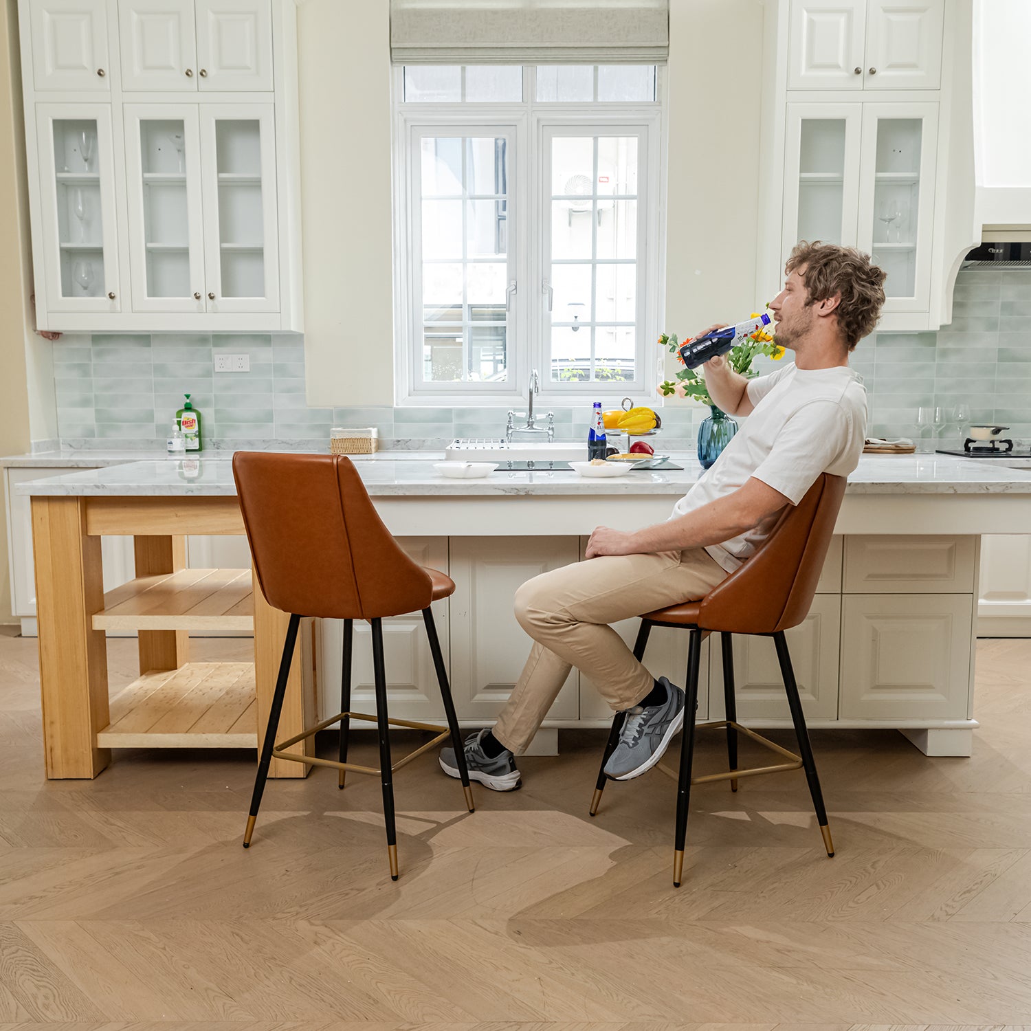 Smeg 26" Swivel PU Counter Height Bar Stools Set of 2