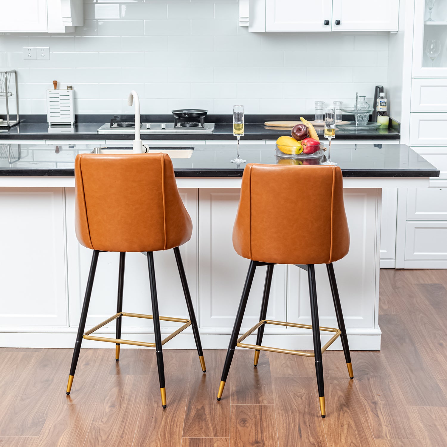 Smeg 26" Swivel PU Counter Height Bar Stools Set of 2