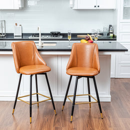 Smeg 26" Faux Leather Swivel Counter Height Bar Stools Set of 2 with Gold Footrest