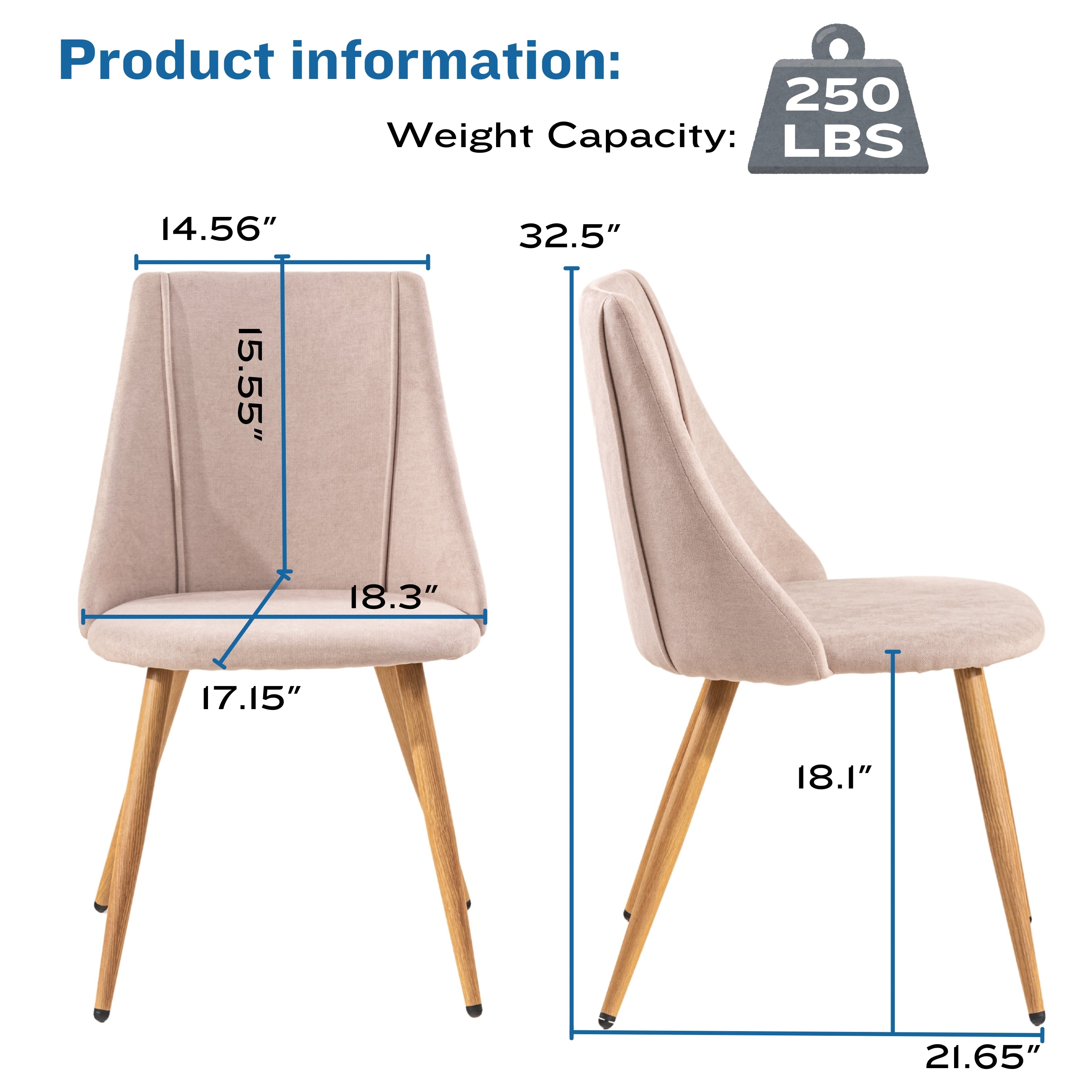 Homy Casa Clift 3PC Dining Set, 31.5” White Round Table with 2 SMEG High Back Upholstered Dining Chair in Beige Fabric