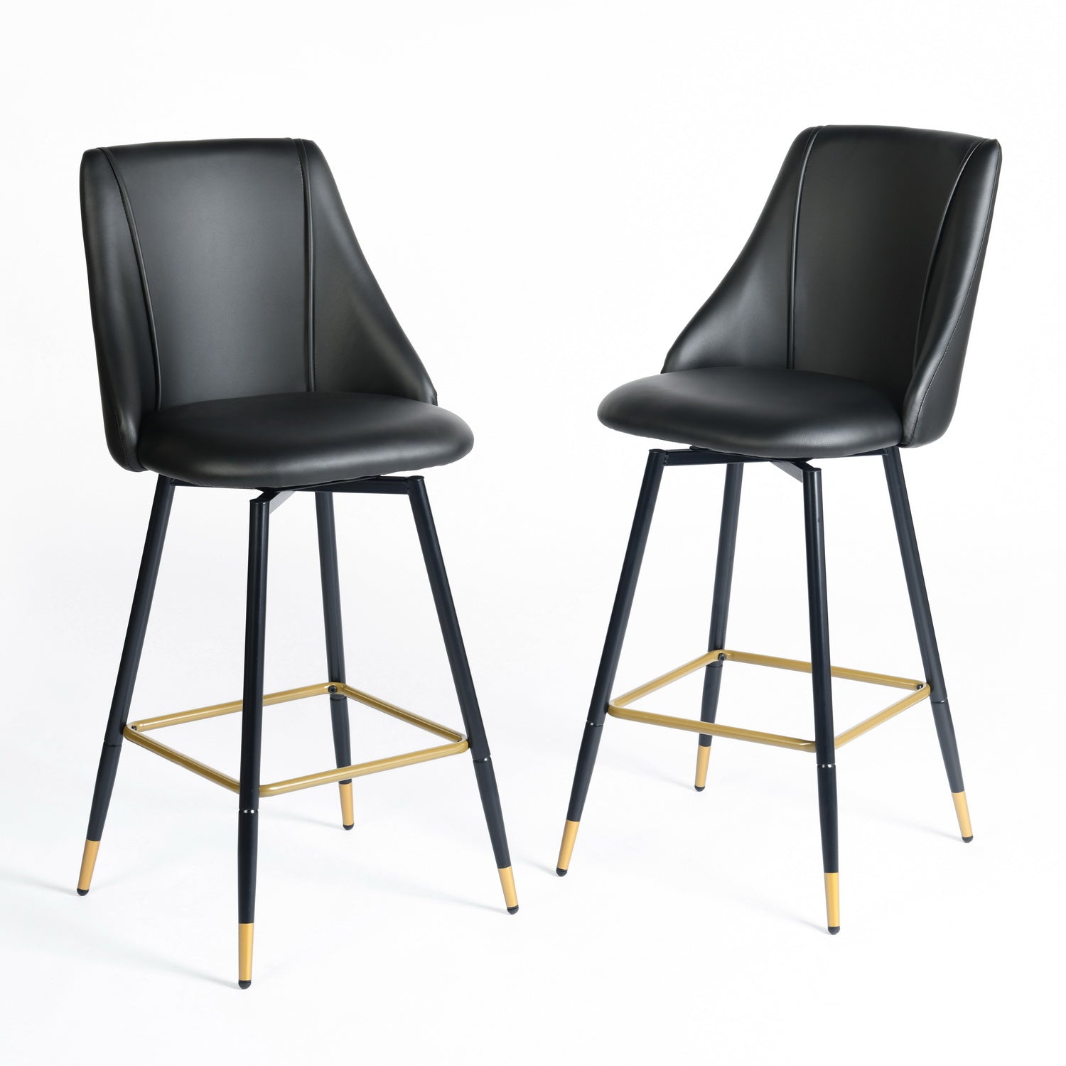 Homy Casa SMEG 2PC 27” Swivel Counter Barstool, Black PU Leather with Black & Gold Legs