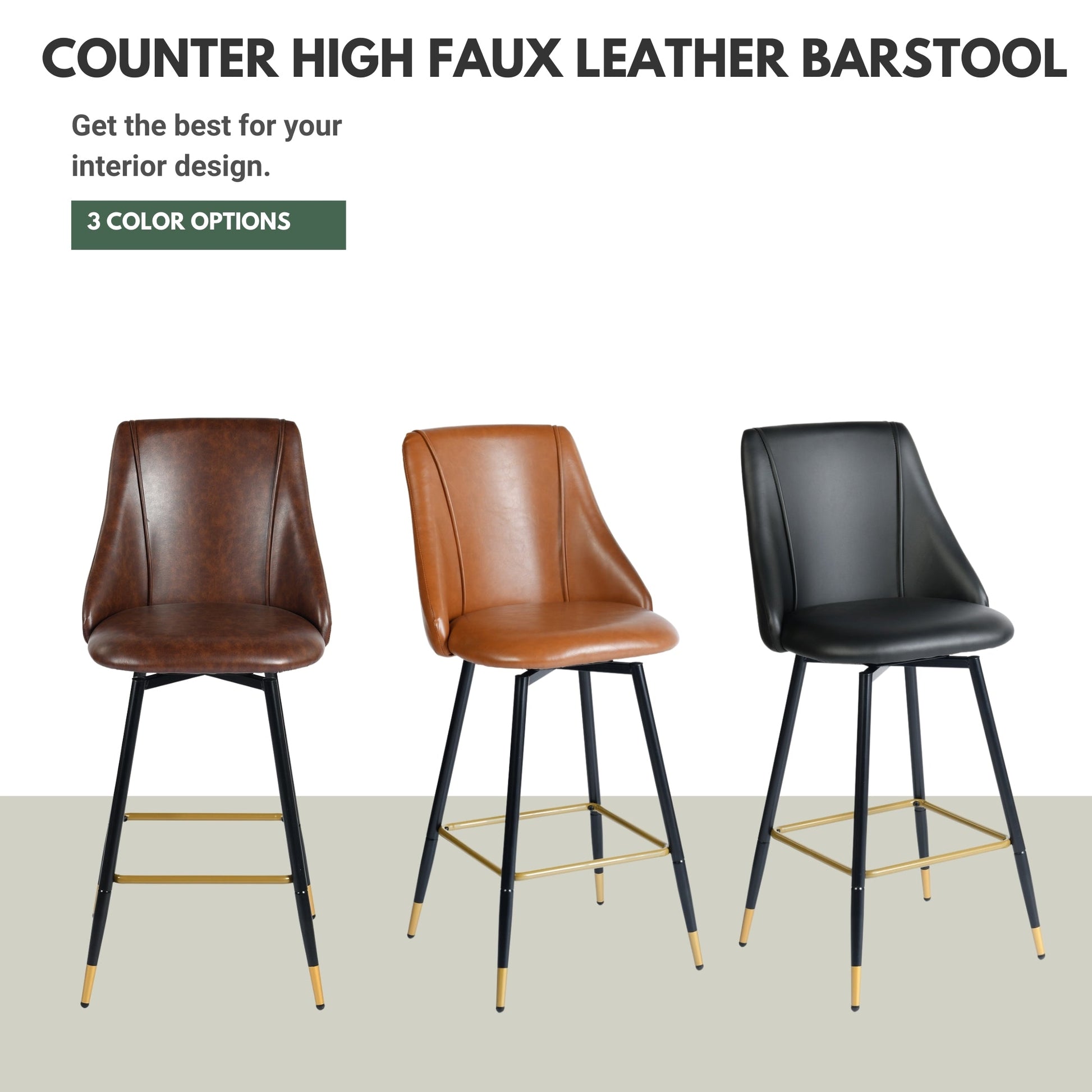 Smeg High Back Swivel Bar Stools With Gold Accents-HOMY CASA