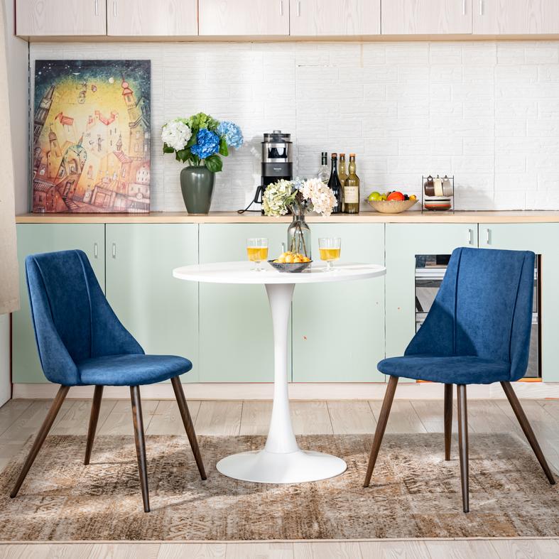 Homy Casa SMEG 2PC High Back Upholstered Dining Chair Dark Blue