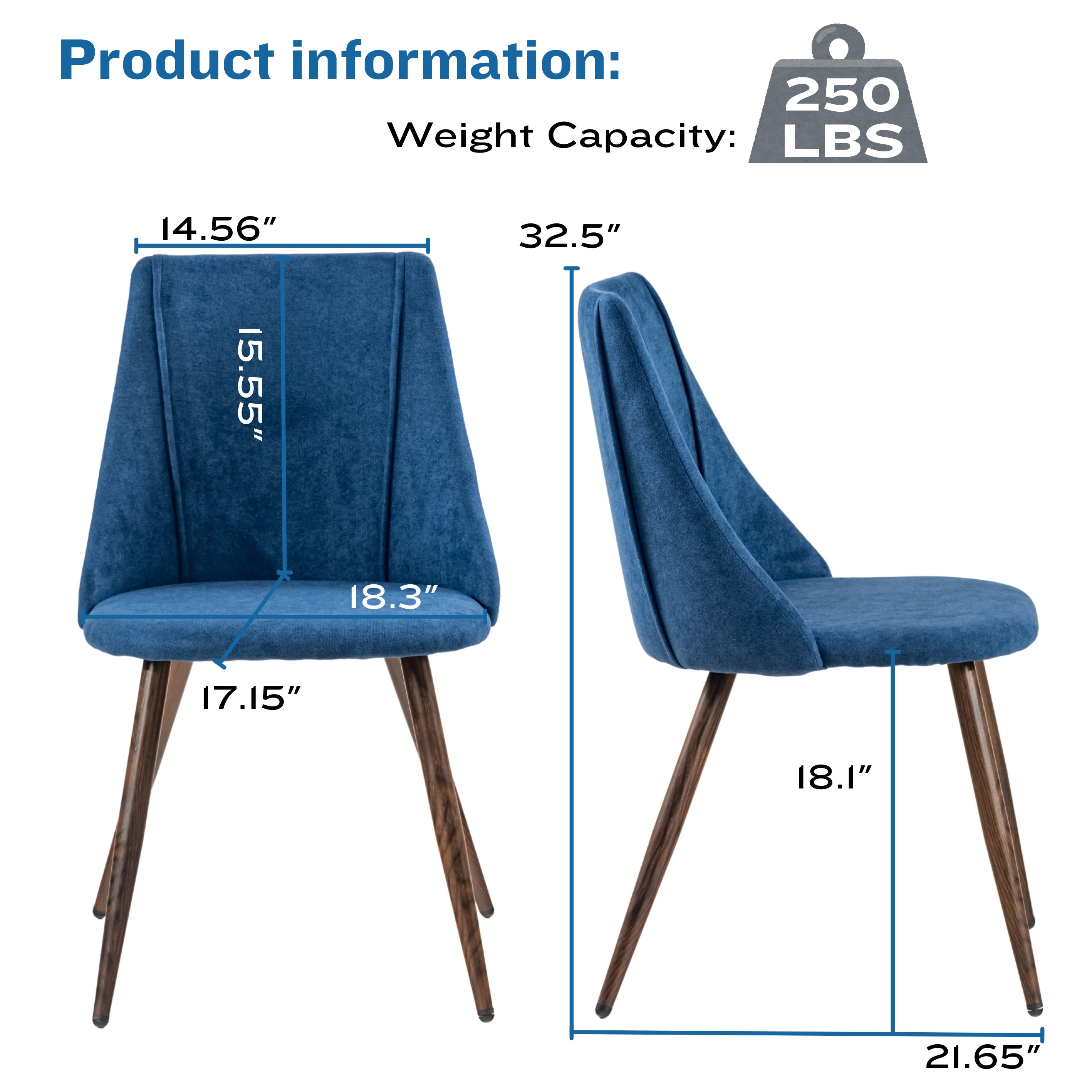Homy Casa Smeg 33" Modern Upholstered Dining Chair, Blue,Open Box