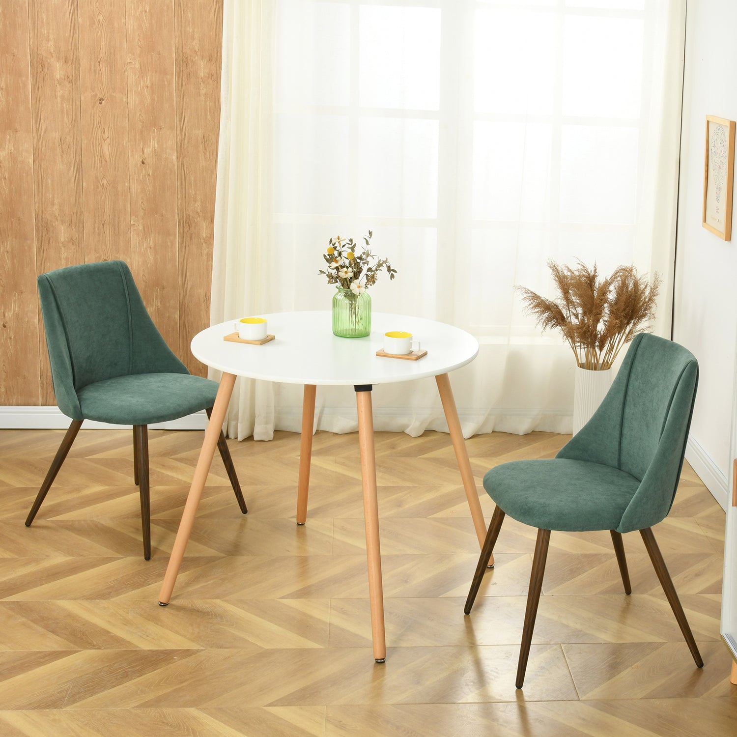 Homy Casa SMEG 2PC Upholsted Dining Chair, Teal