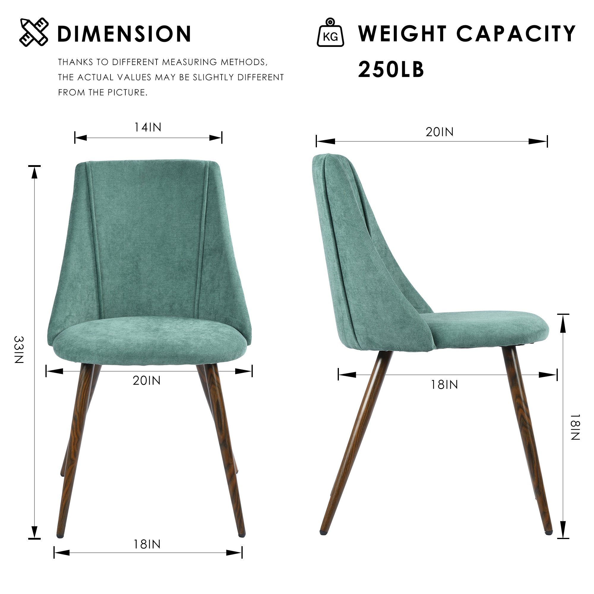 Homy Casa SMEG 2PC Upholsted Dining Chair, Teal