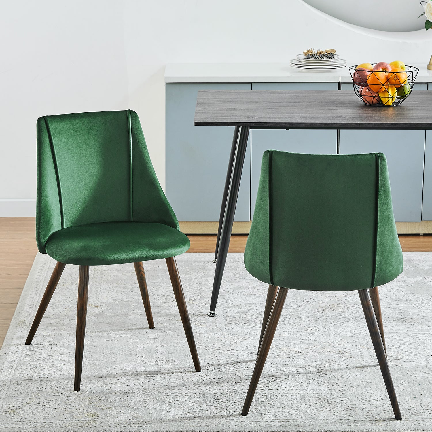 Homy Casa Smeg 2PC Soft High Back Upholstered Dining Chairs in Velvet Dark Green Open Box