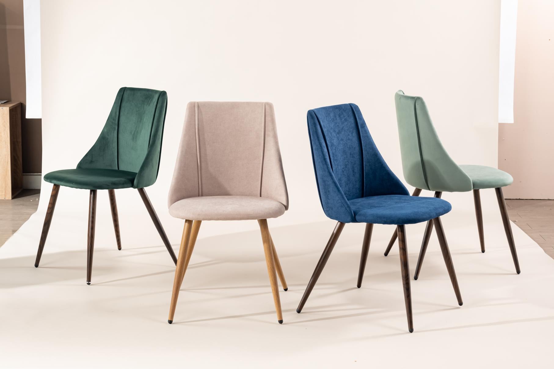 Homy Casa Clift 3PC Dining Set, 31.5” White Round Table with 2 SMEG High Back Upholstered Dining Chair Dark Blue