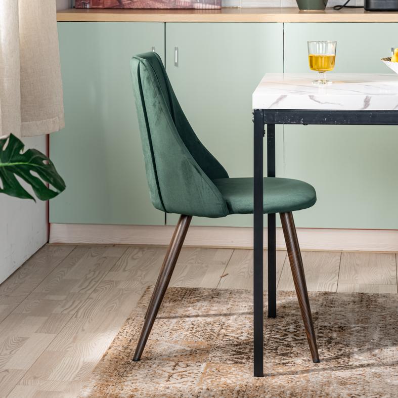 Homy Casa Smeg 2PC Soft High Back Upholstered Dining Chairs in Velvet Dark Green Open Box