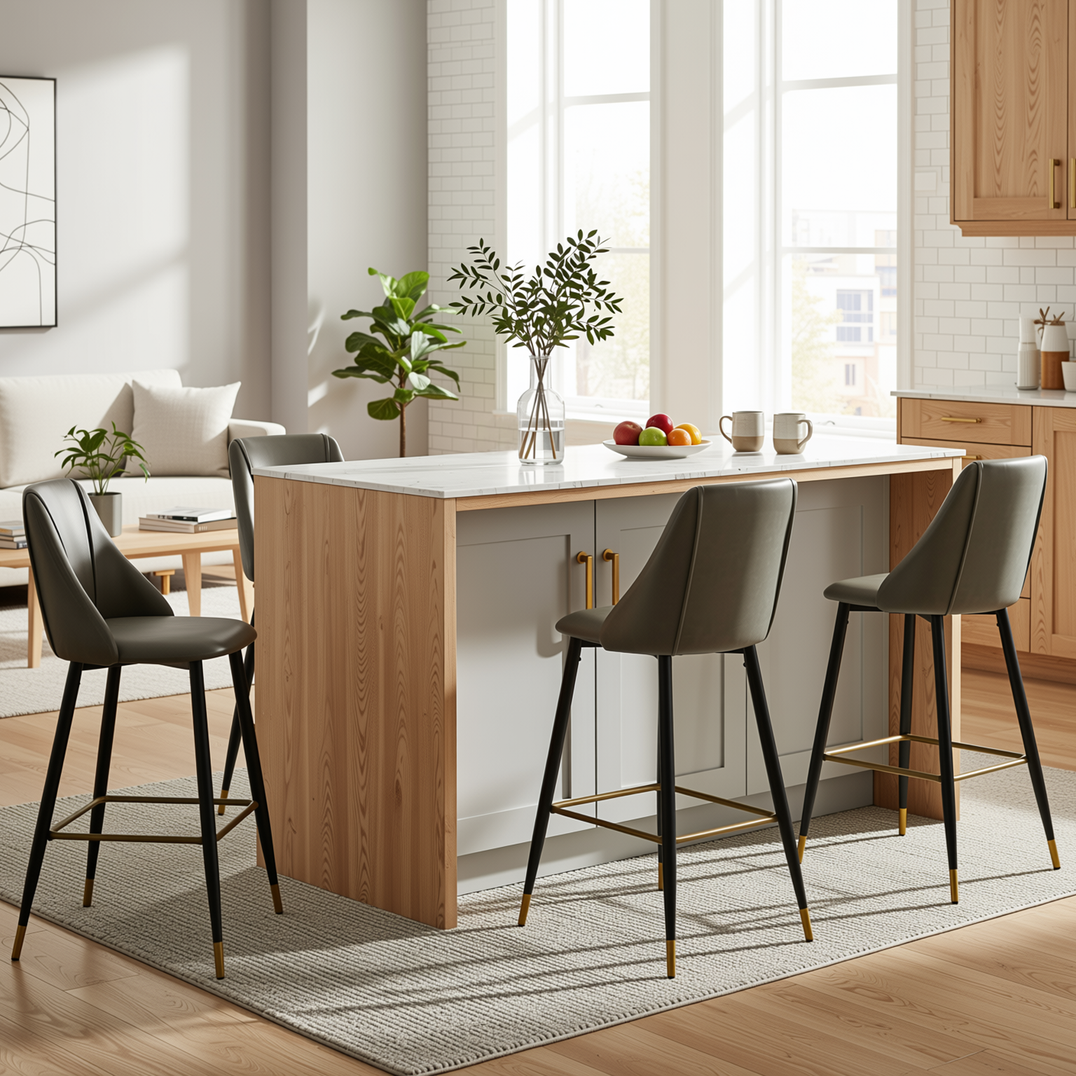 Homy Casa SMEG 4PC Bar Stool Set 41.1" Counter Height PU Upholstered Bar Chairs with Black and Gold Legs in Gray Open Box
