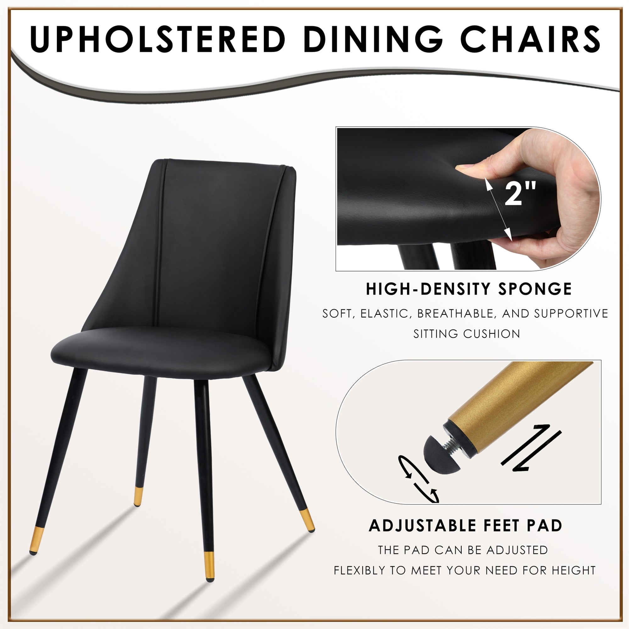 Homy Casa Smeg 33" Modern PU Dining Chair, Black,Open Box