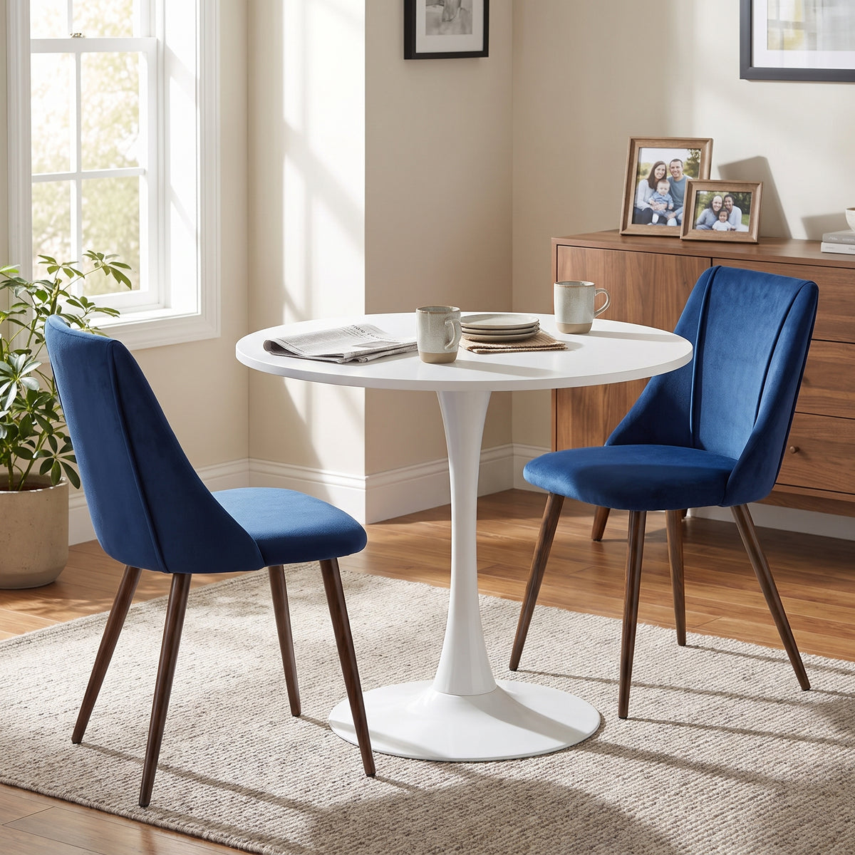 Homy Casa CLIFT + SMEG Dark Blue 3PC 31.5" White Dining Set with 2 Dark Blue Chairs, Open Box