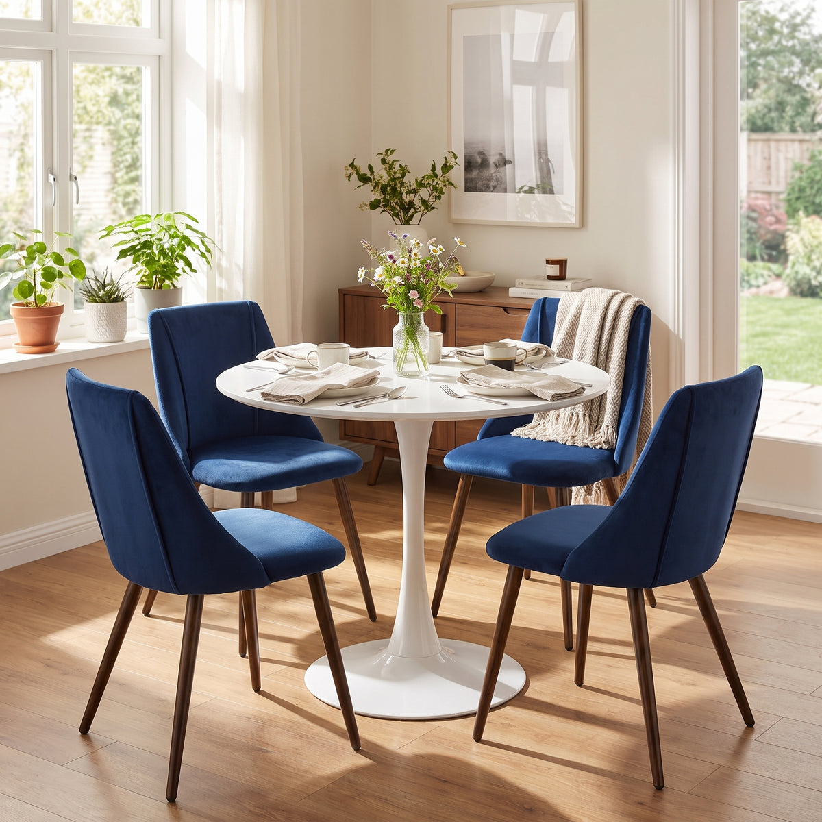 Homy Casa CLIFT + SMEG Dark Blue 5PC 31.5" White Dining Set with 4 Dark Blue Chairs, Open Box