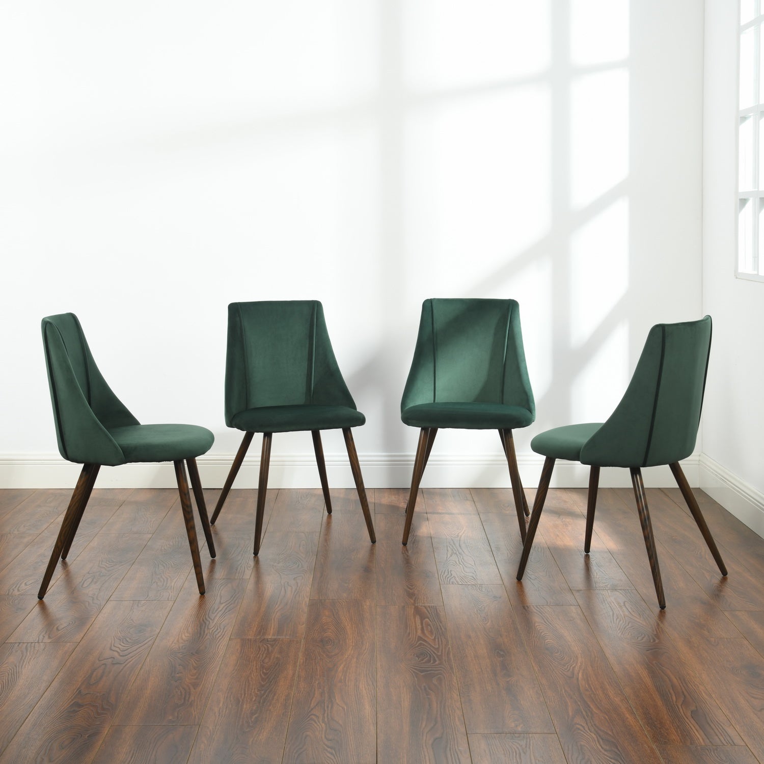 Homy Casa MICK 5PC Oval Dining Set 47" Matte White Table with 4 Smeg Dark Green Velvet Chairs Scandinavian Style