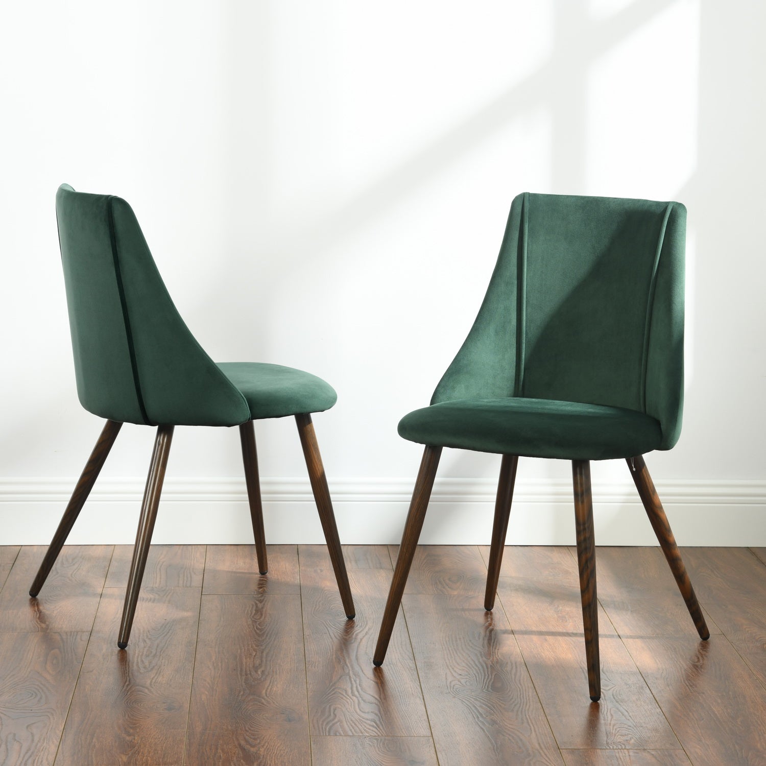 Homy Casa Rosa 5PC Dining Set 47" Walnut Table with 4 Smeg Dark Green Velvet Chairs Mid Century Style