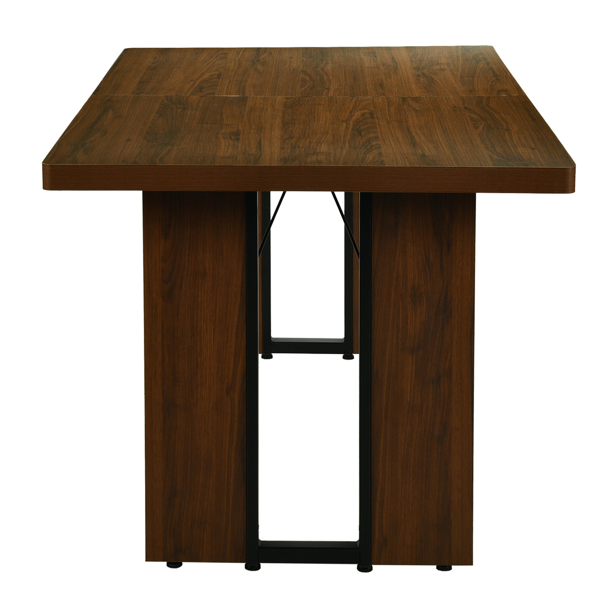 Homy Casa SORIAN 7PC Industrial Dining Set 63” Long Table with 6PC Charlton Suede Brown Dining Chairs