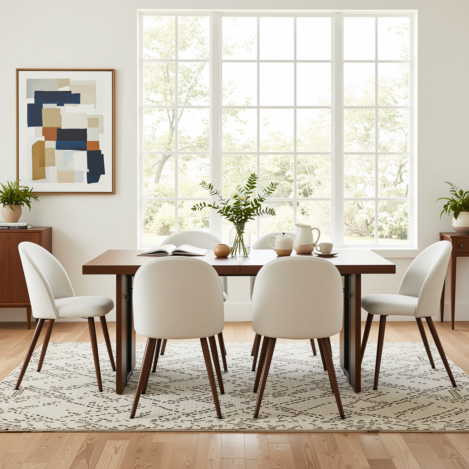 Homy Casa Sorian+Haven 5PC Dining Set 63" Rectangular Table with Beige Fabric Upholstered Chairs