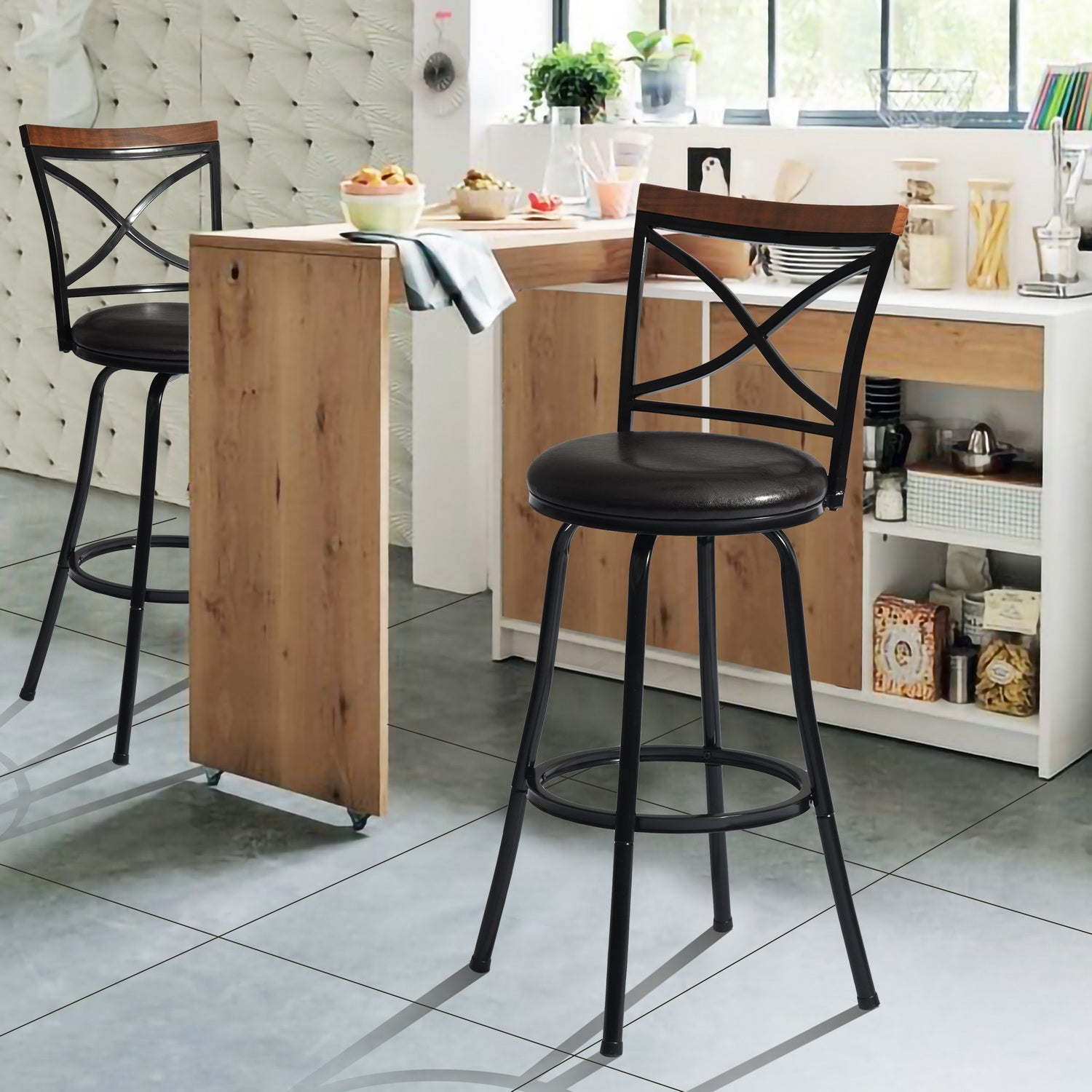 Homy Casa Spinach 42" Swivel Bar Stool, Black,Open Box