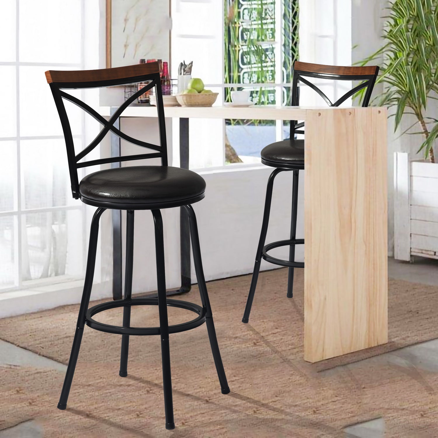 Homy Casa Spinach 42" Swivel Bar Stool, Black,Open Box