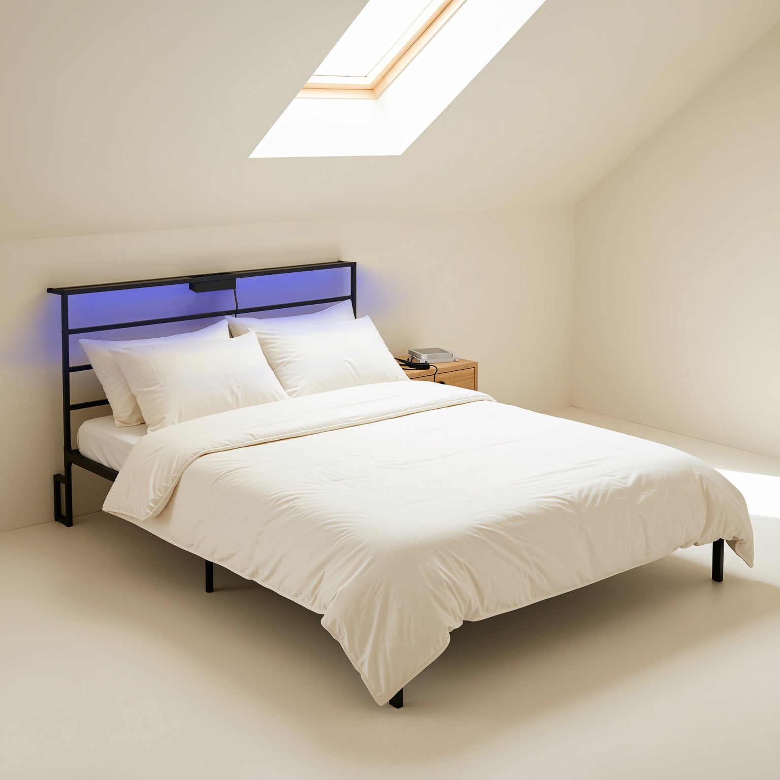 Staly Metal Bed Frame with Charging Outlet Headboard Twin / Full Size