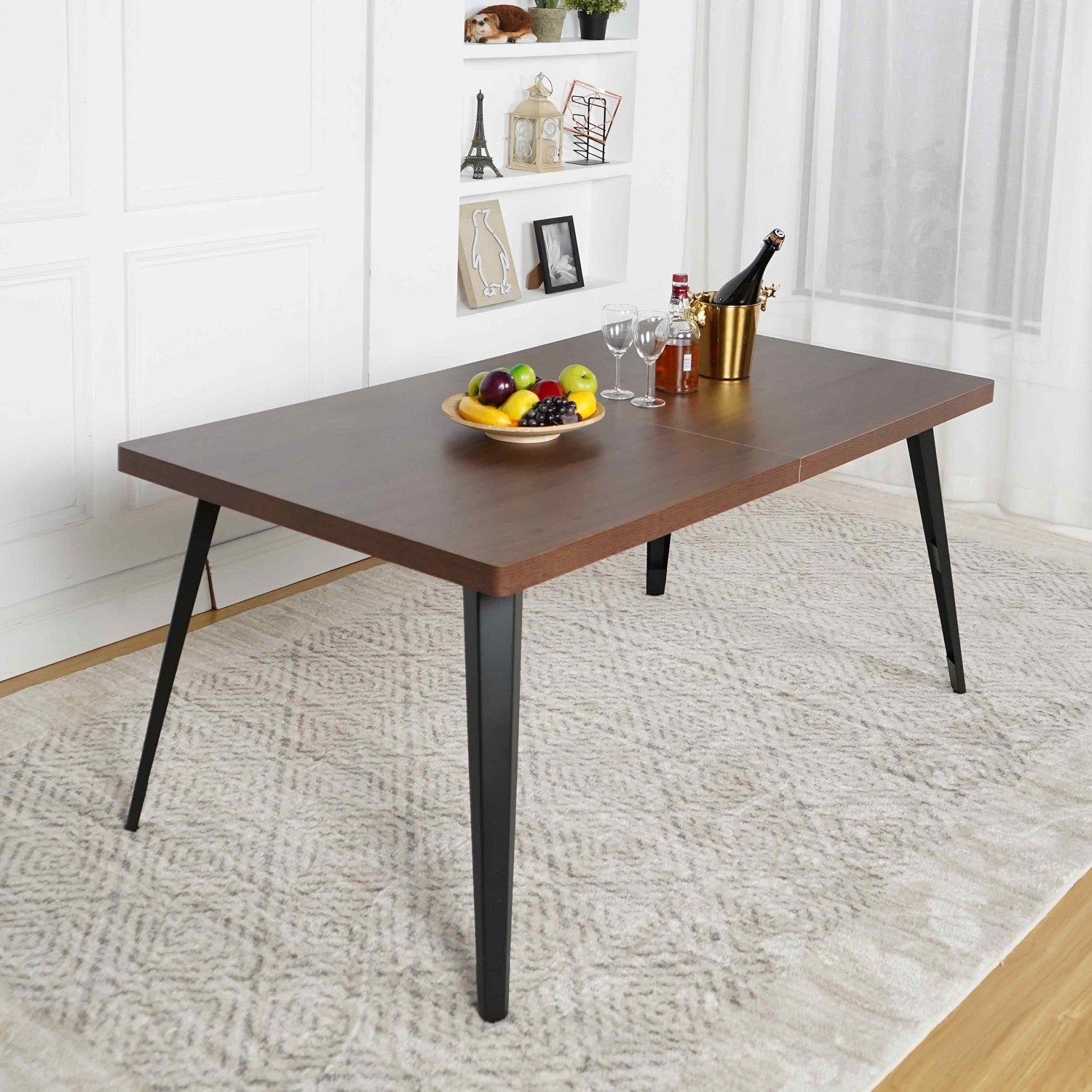 Homy Casa Stan 63" Dining Table Set with 6 Smeg Cactus Upholsted Dining Chairs