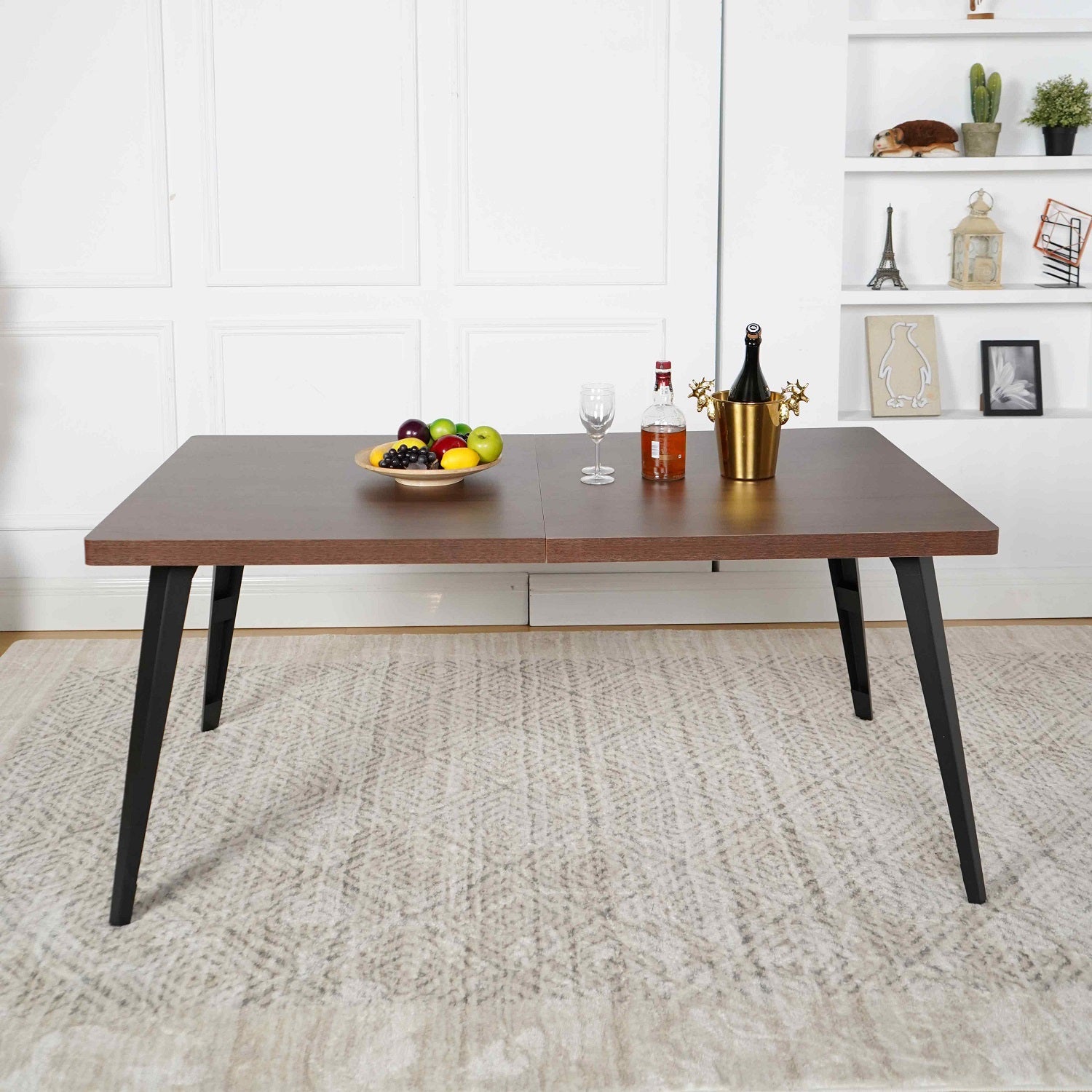 Homy Casa Stan 63" Dining Table Set with 6 Smeg Cactus Upholsted Dining Chairs