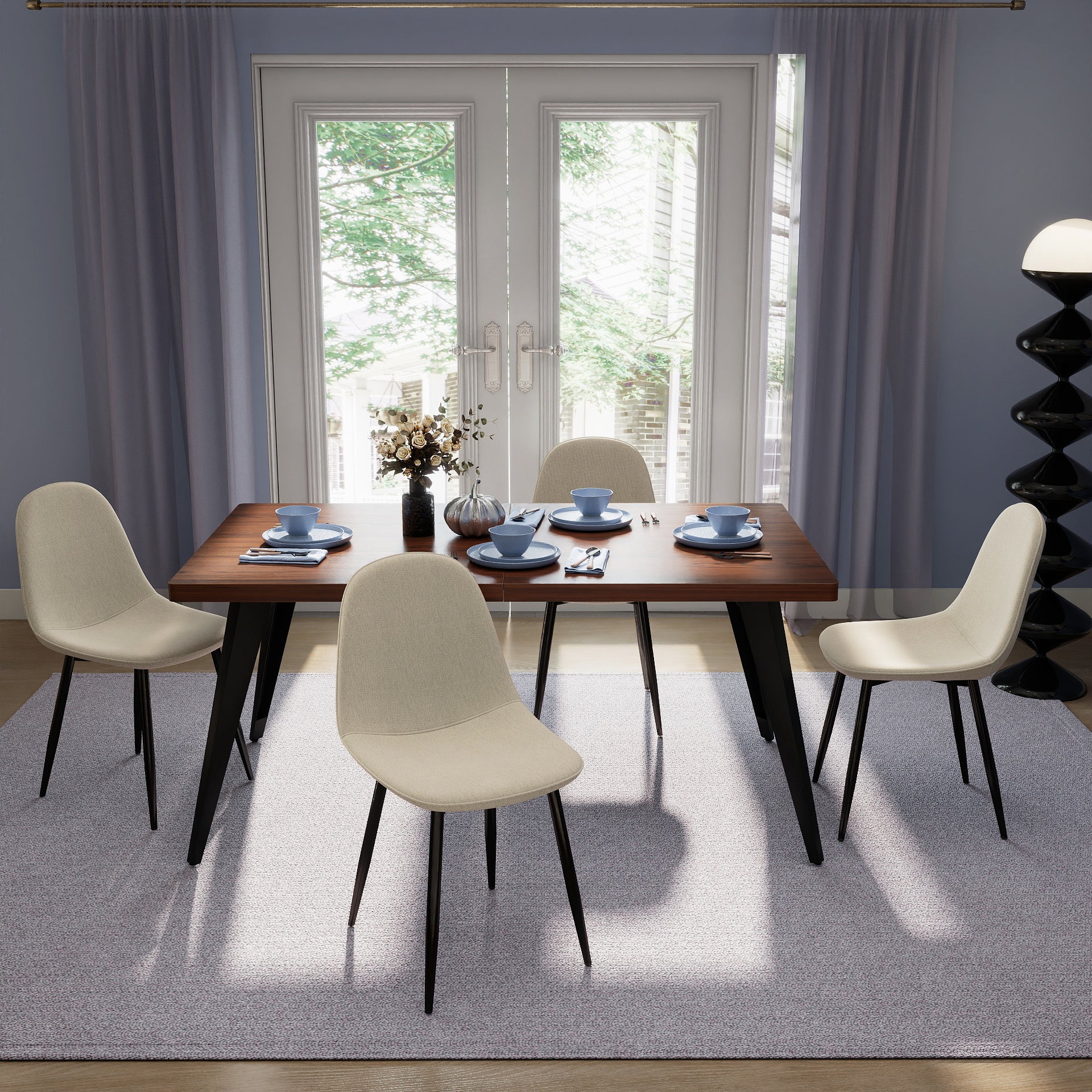 Stan 5 Piece Walnut Dining Table Set with 4 Charlton Upholstered Chairs