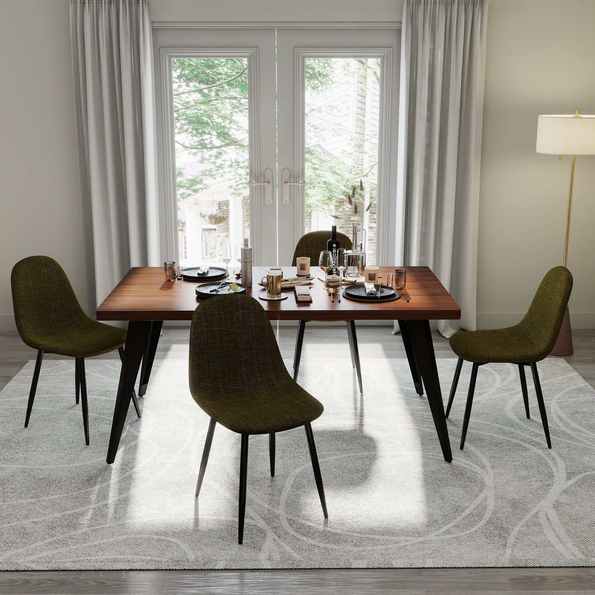 Stan 5 Piece Walnut Dining Table Set with 4 Charlton Upholstered Chairs