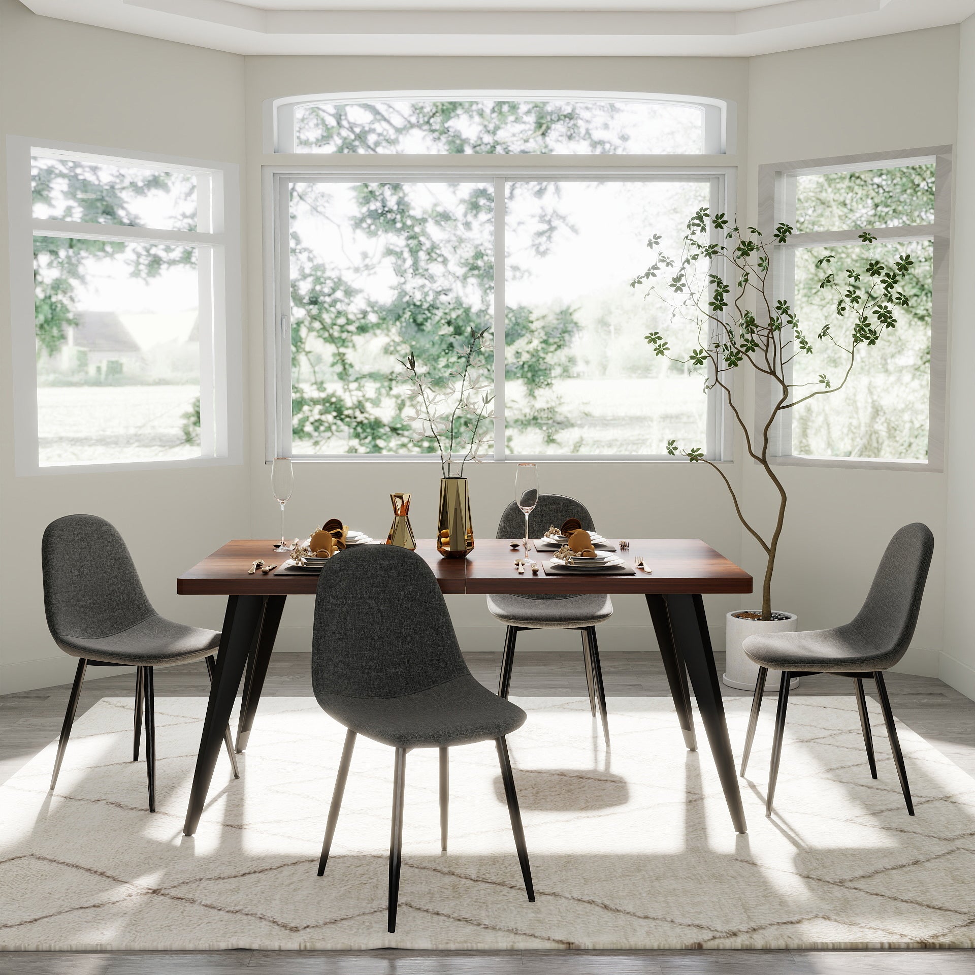 Stan 5 Piece Walnut Dining Table Set with 4 Charlton Upholstered Chairs