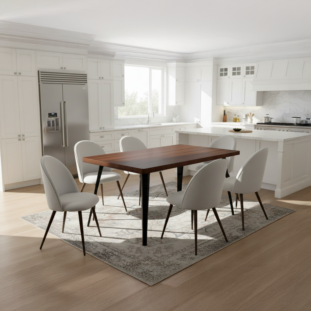 Stan 7 Piece Walnut Dining Table Set with 6 Haven Upholstered Chairs