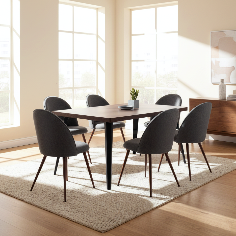 Stan 7 Piece Walnut Dining Table Set with 6 Haven Upholstered Chairs