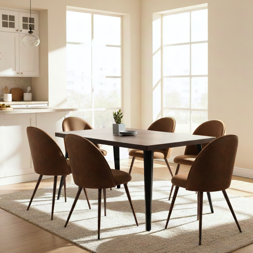 Stan 7 Piece Walnut Dining Table Set with 6 Haven Upholstered Chairs