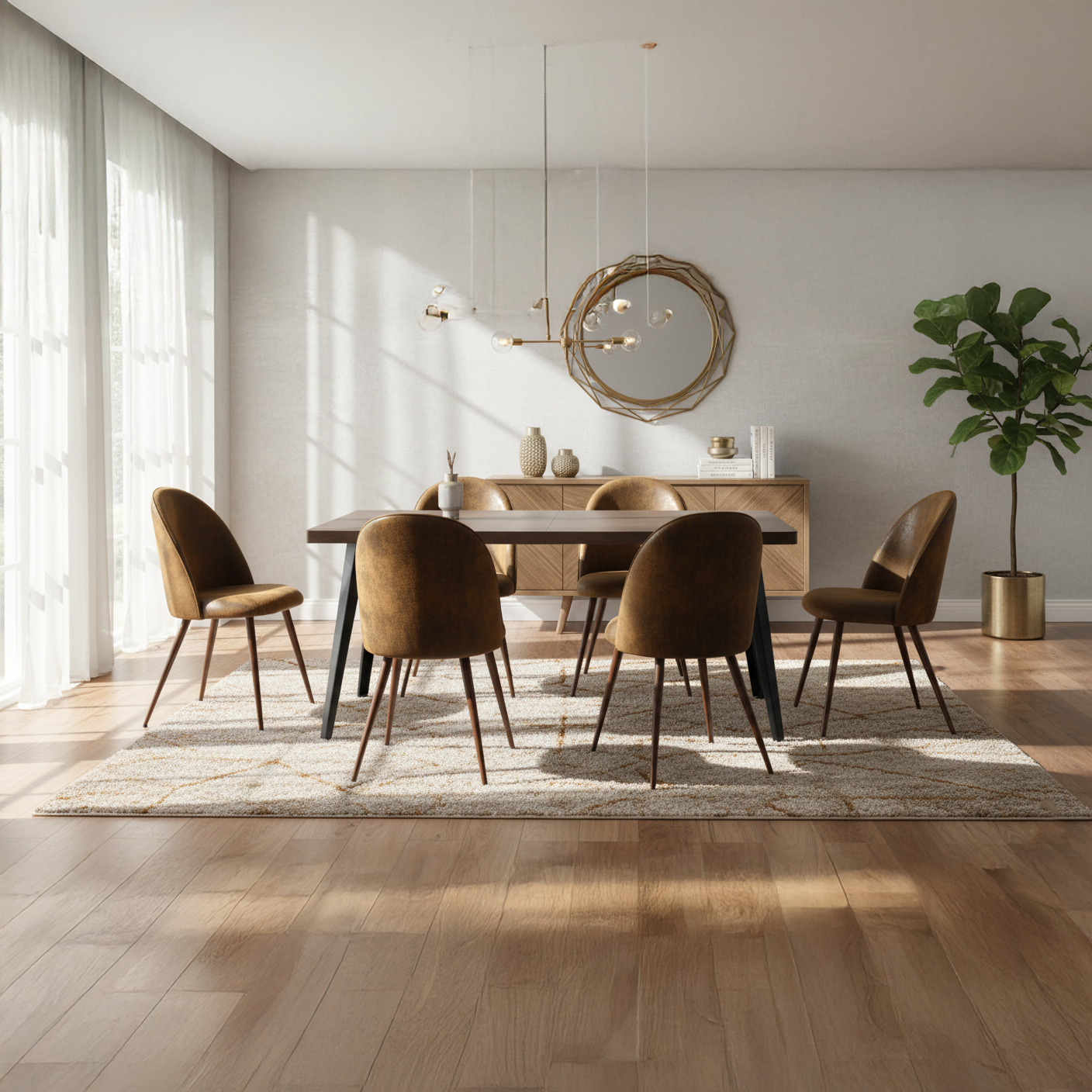 Stan 7 Piece Walnut Dining Table Set with 6 Haven Upholstered Chairs