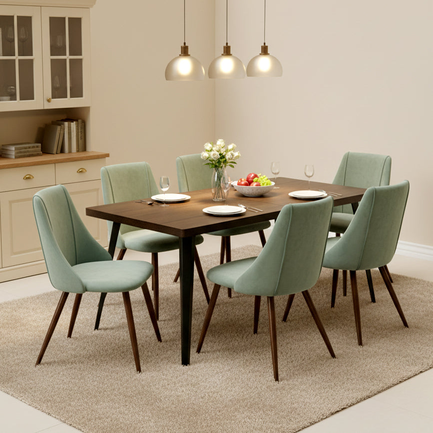 Homy Casa Stan 63" Dining Table Set with 6 Smeg Cactus Upholsted Dining Chairs