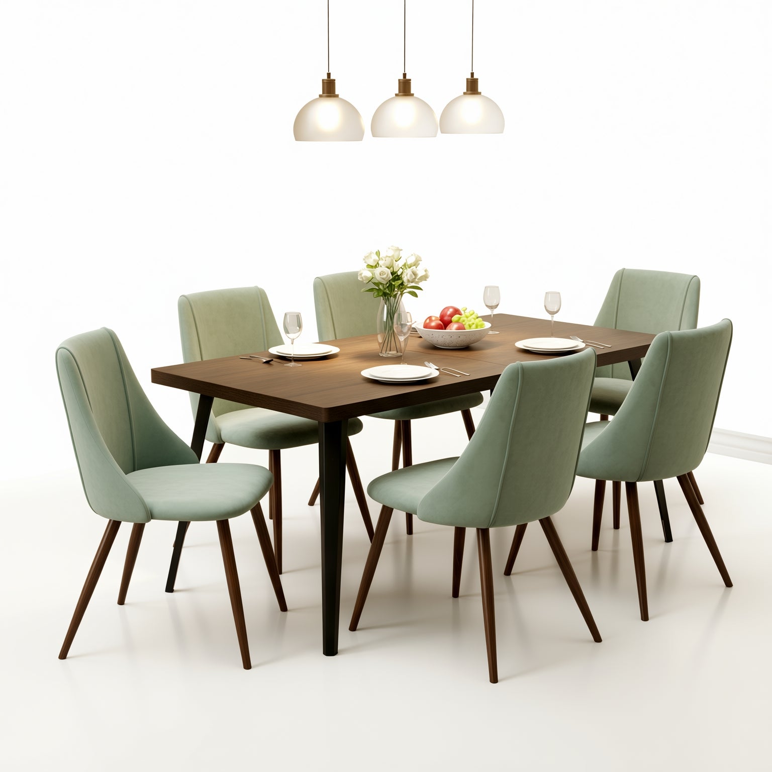 Homy Casa Stan 63" Dining Table Set with 6 Smeg Cactus Upholsted Dining Chairs