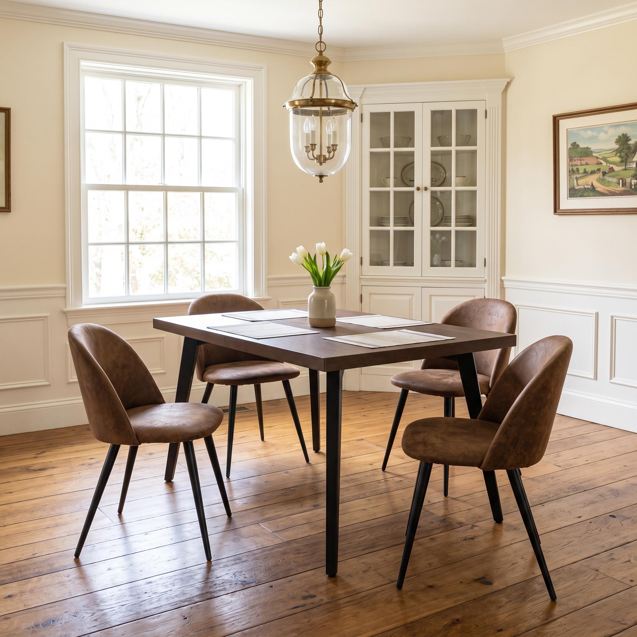 Homy Casa STAN+ZOMBA 5PC Dining Set 63" Rectangular Dark Brown Table with 4 Zomba Suede Upholstered Chairs