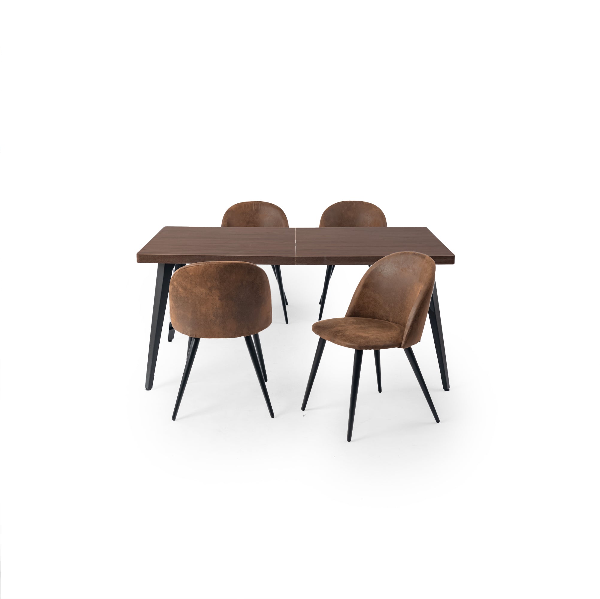 Homy Casa STAN+ZOMBA 5PC Dining Set 63" Rectangular Dark Brown Table with 4 Zomba Suede Upholstered Chairs