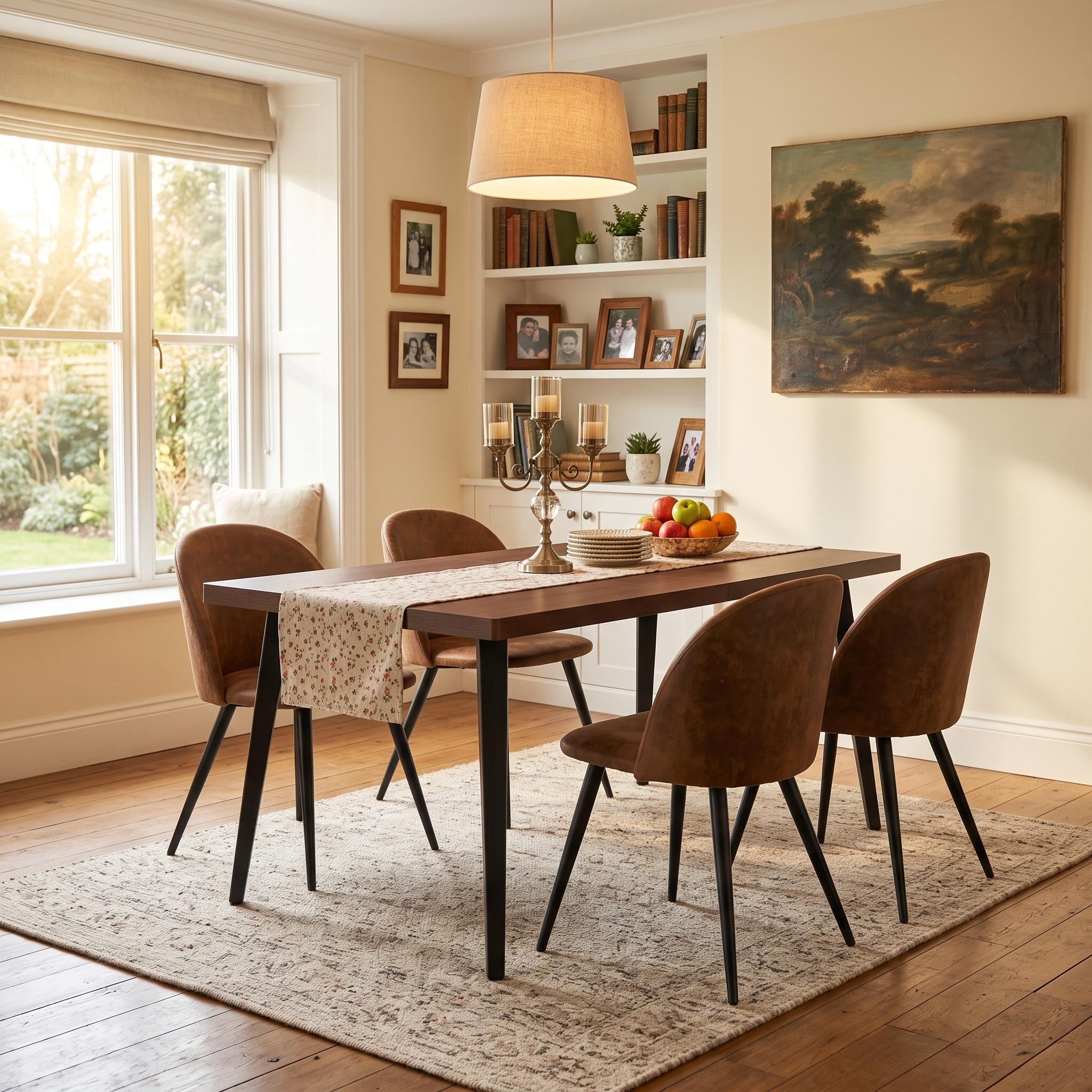 Homy Casa STAN+ZOMBA 5PC Dining Set 63" Rectangular Dark Brown Table with 4 Zomba Suede Upholstered Chairs