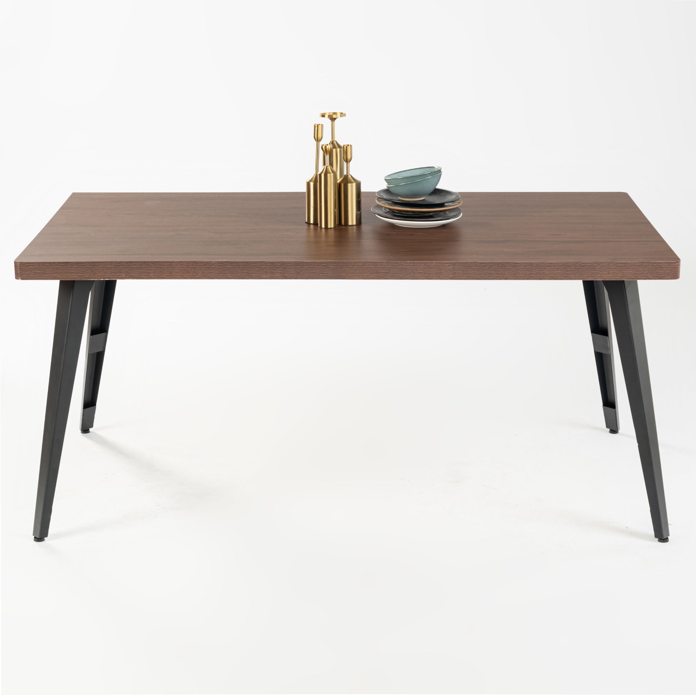 Homy Casa Stan 63” Rectangular Dining Table with Brown Wood Top & Black Metal Legs