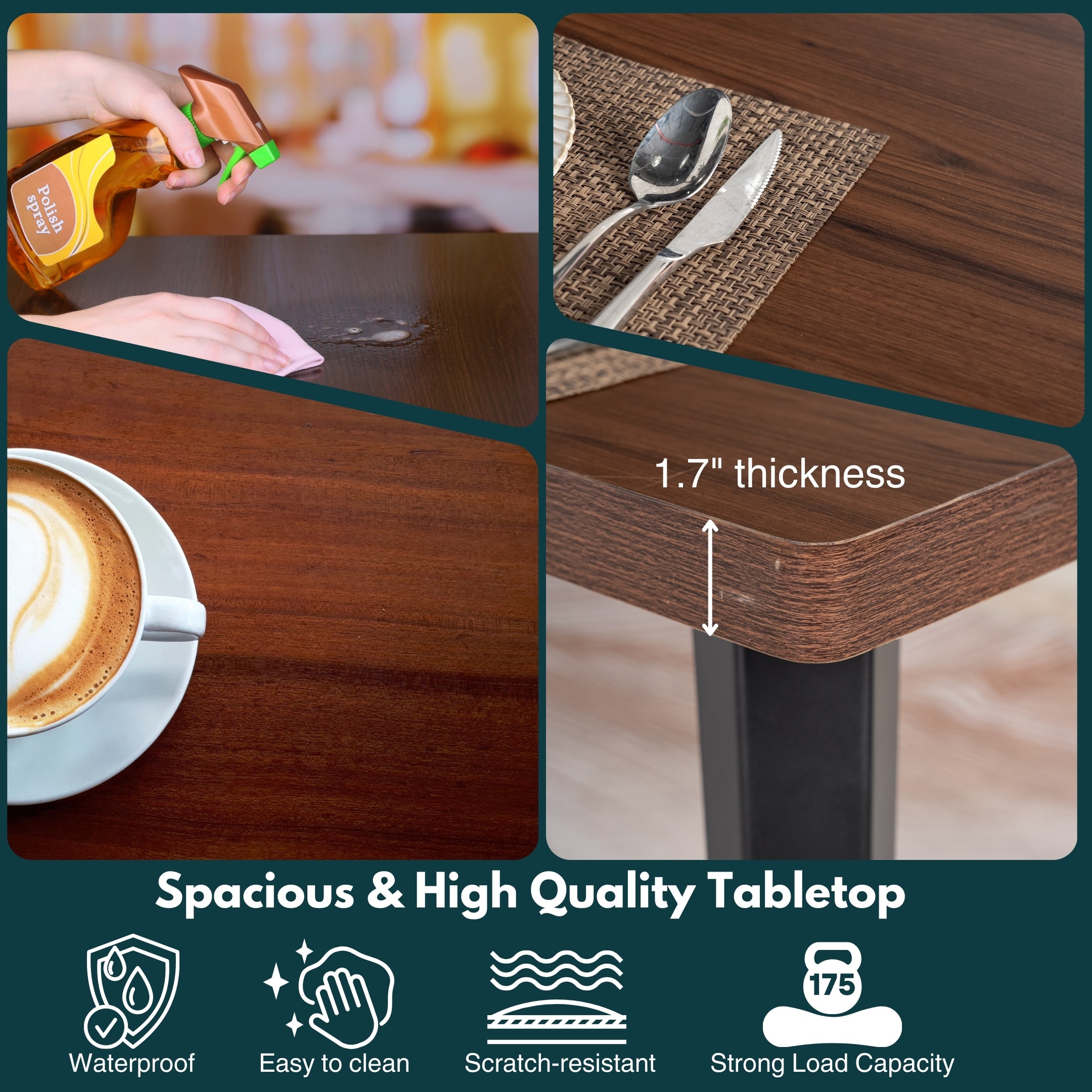 Homy Casa Stan 63” Rectangular Dining Table with Brown Wood Top & Black Metal Legs