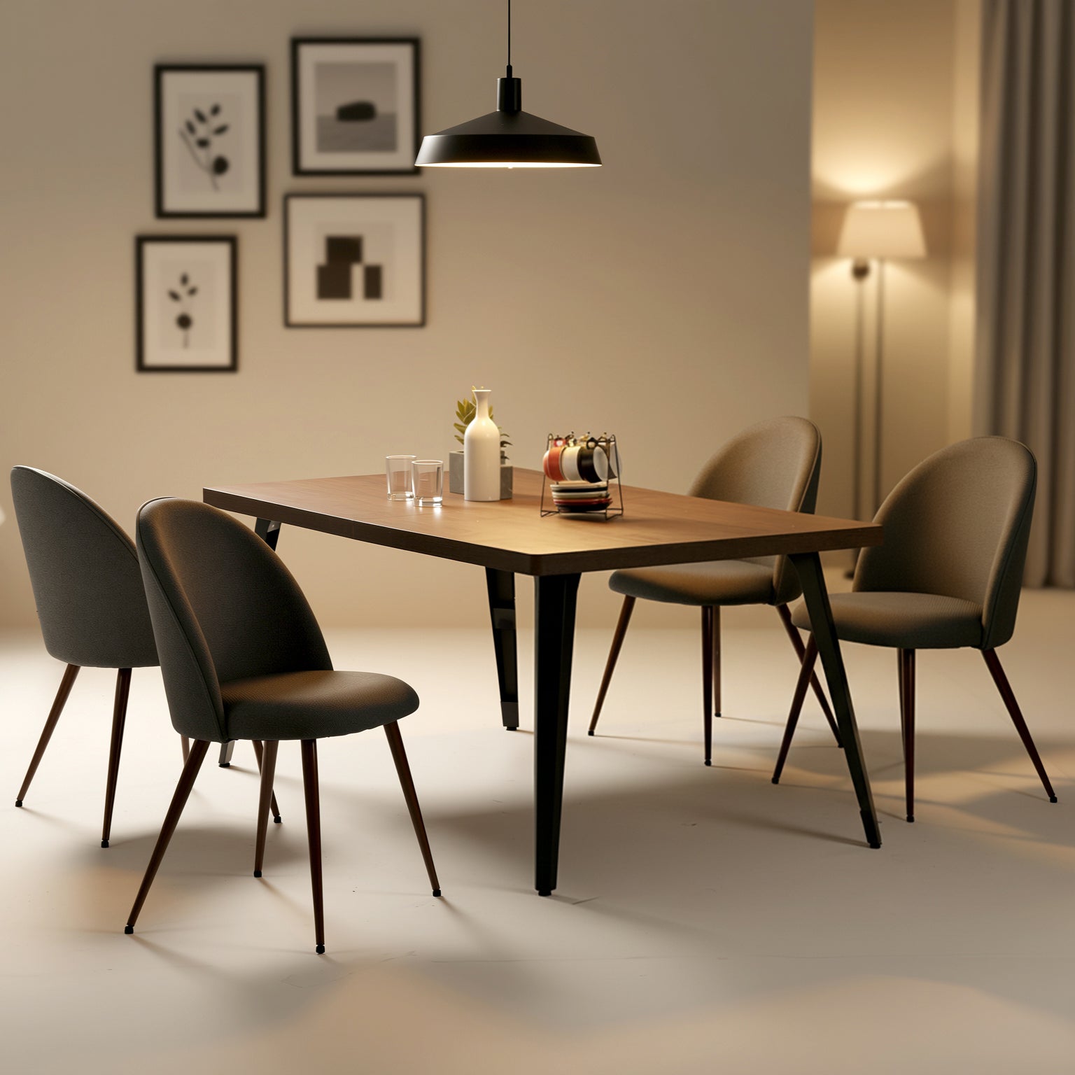 Stan 5 Piece Walnut Dining Table Set 63” Table with 4 Haven Upholstered Chairs